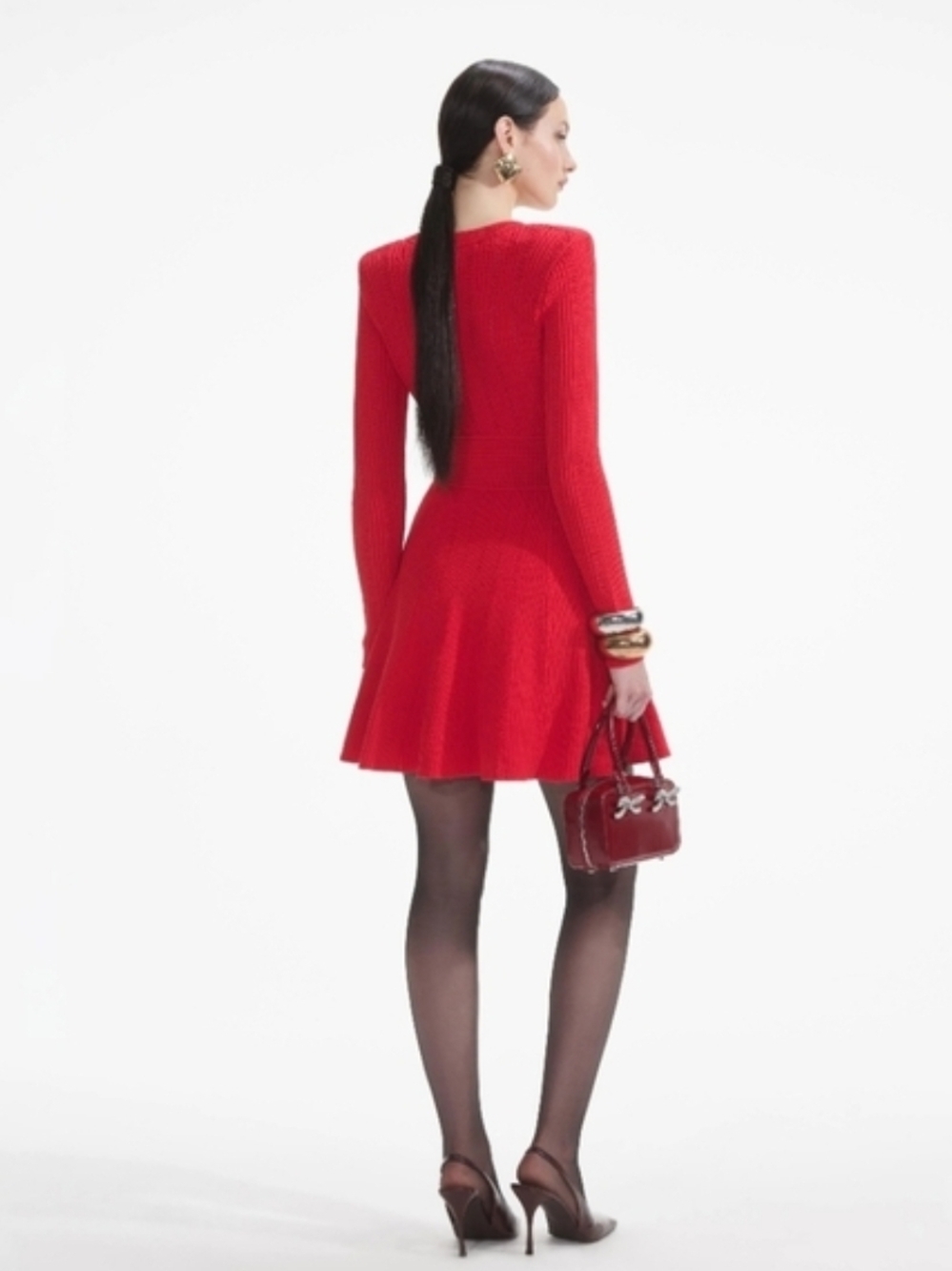 Women’s Red Long-Sleeve Fit & Flare Dress - Picture 2 of 3